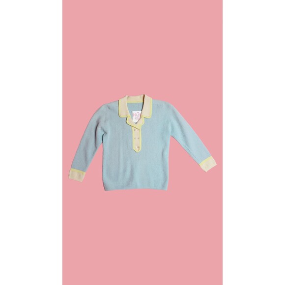 1960s  Cropped KNIT Sweater with Button Details and Collar. Extra Small-Small - Picture 1 of 8